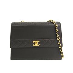 Chanel Vintage Brown Lambskin Leather Gold Chain Hardware Box Shoulder Bag