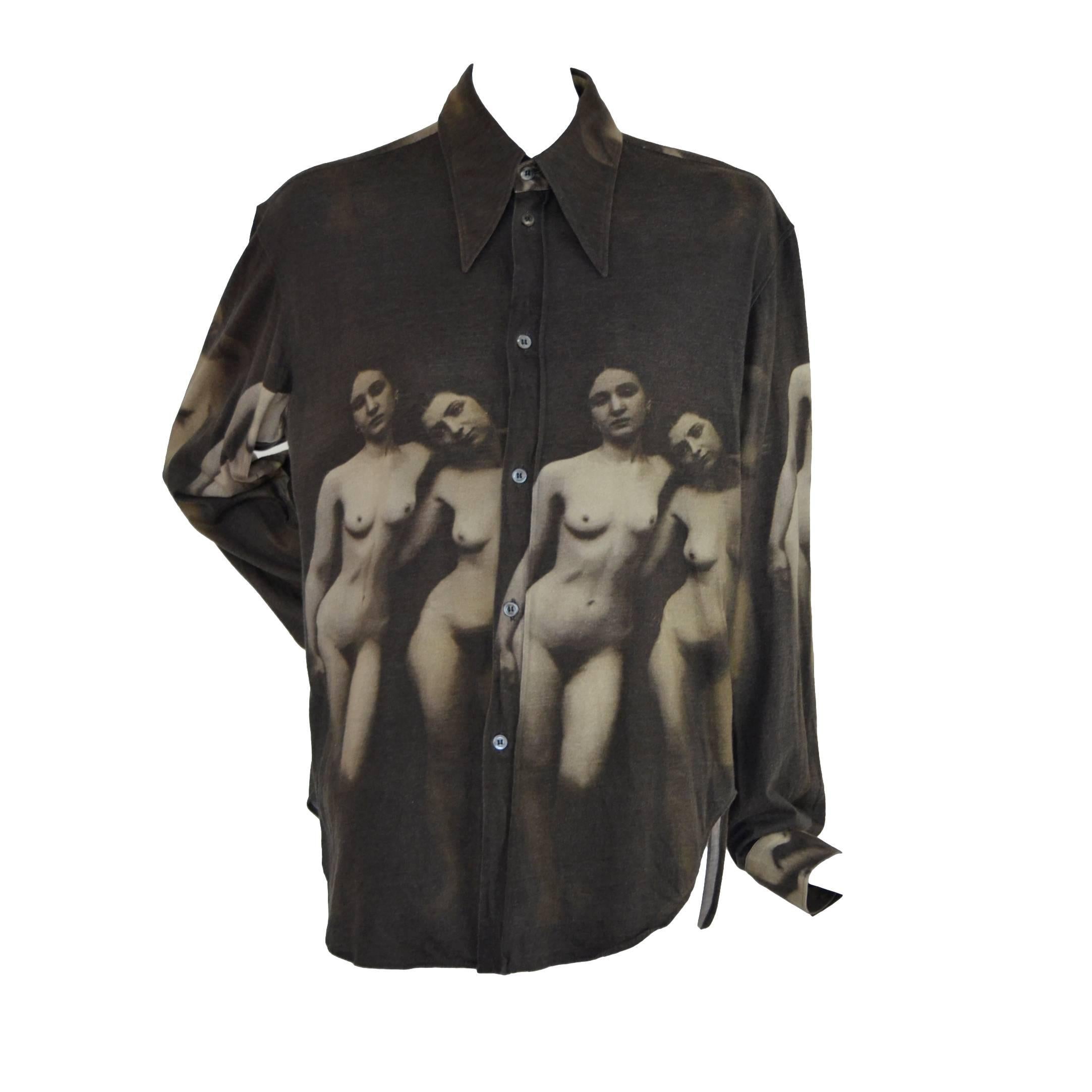 Seltene und frühe Alexander McQueen "Naked Woman" Print Shirt