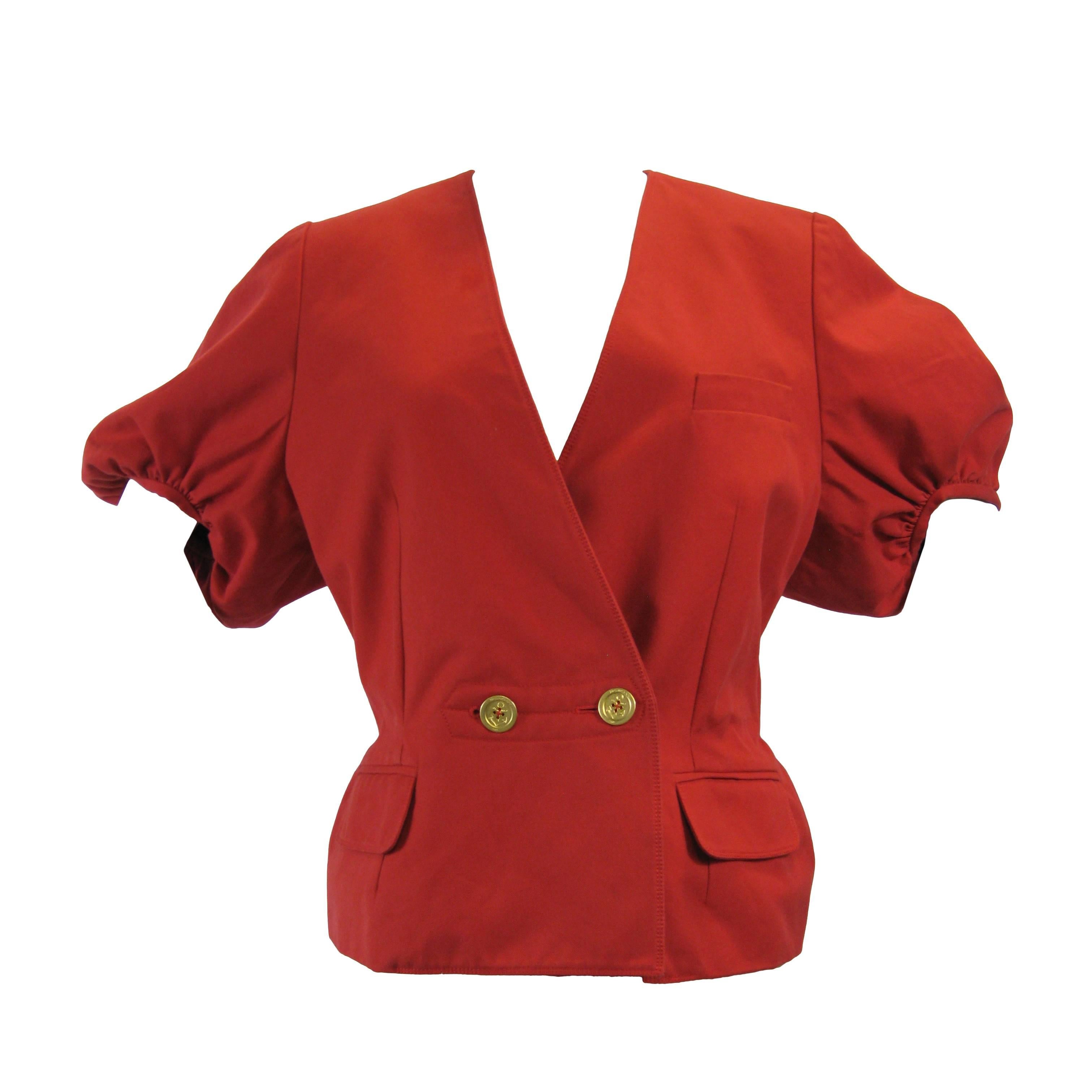 Yves Saint Laurent Puff Sleeve Double Breasted Jacket