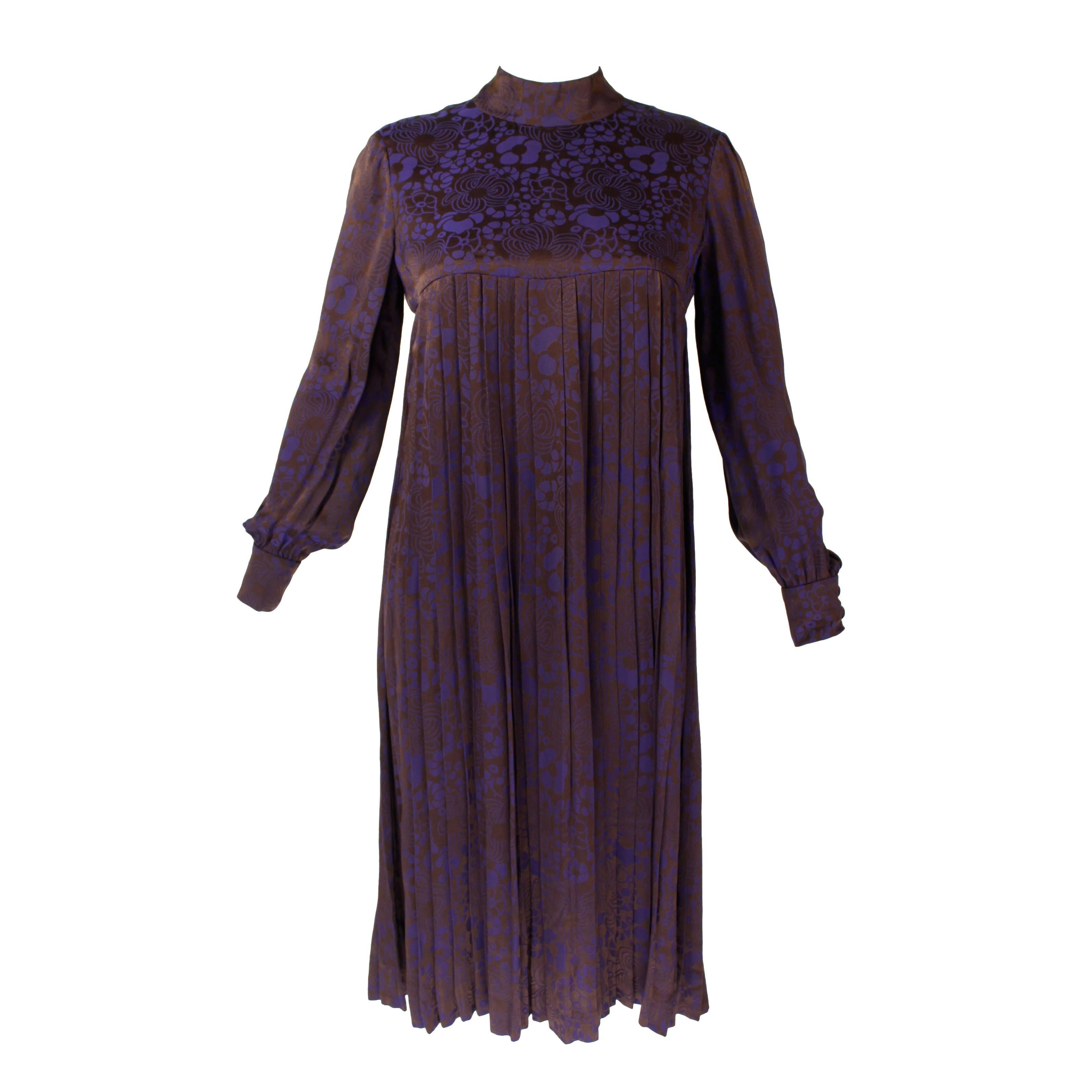 Christian Dior New York Purple Floral Pleated Dress For Sale