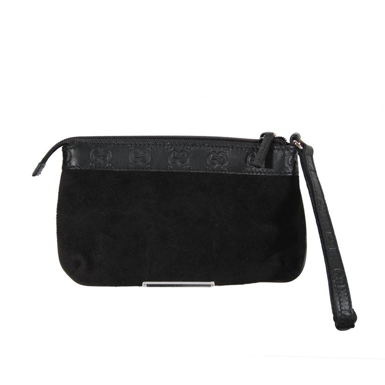 GUCCI Italian Black Suede CLUTCH Purse WRIST BAG Wristlet HANDBAG w/ BOX AS at 1stdibs