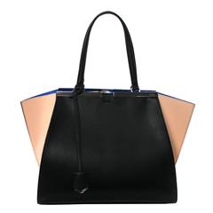 Fendi Tri Color Leather Tote- Black Nude Blue