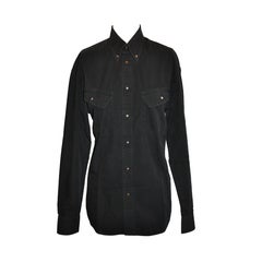 Vintage Thierry Mugler Men's Black Cotton Snap Accent Shirt