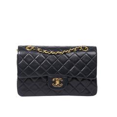 Vintage Chanel Classic Double Flap 23 Navy Quilted Leather