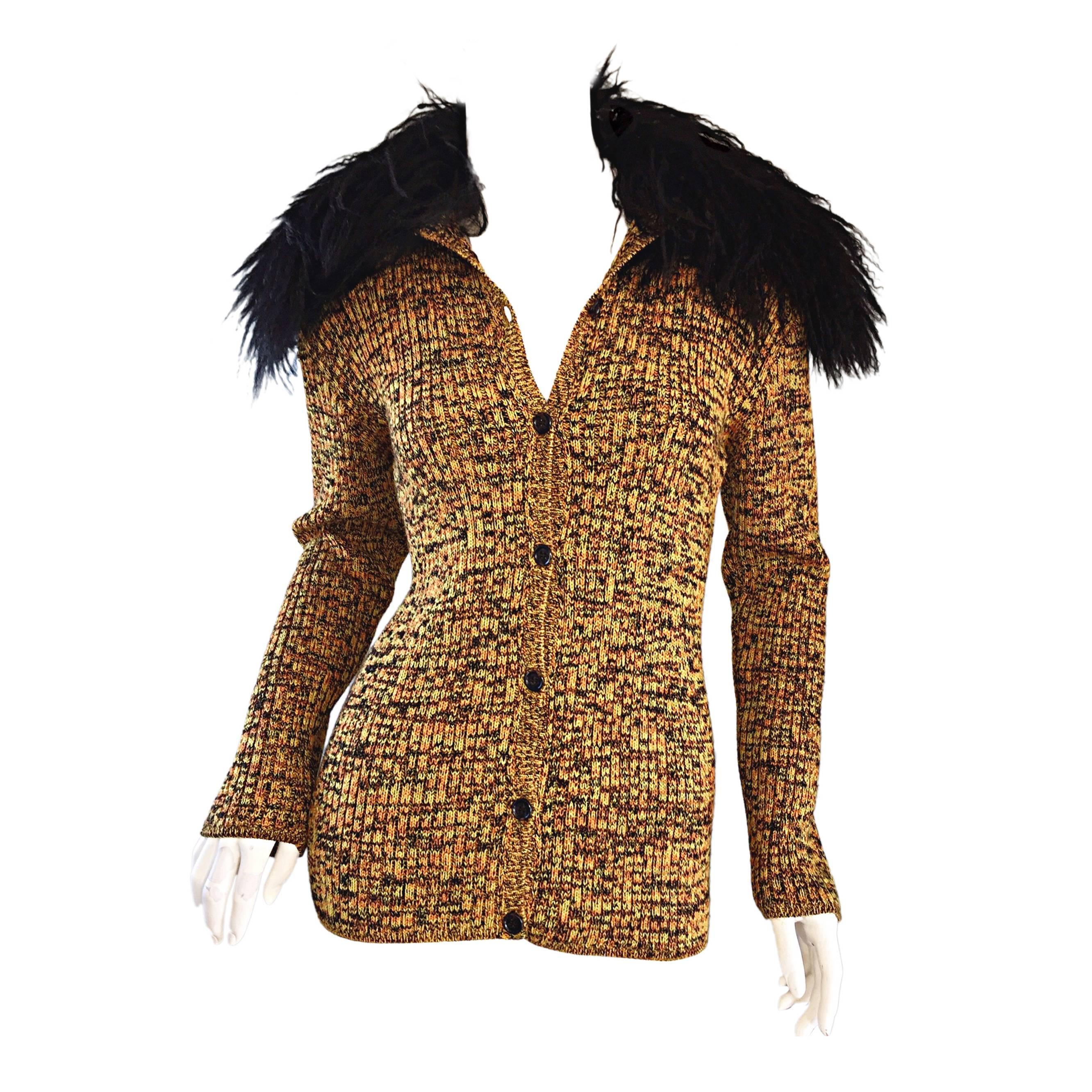 Incredible Vintage Yves Saint Laurent Fourrures Mongolian Fur Sweater Cardigan