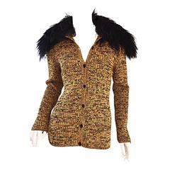 Incredible Vintage Yves Saint Laurent Fourrures Mongolian Fur Sweater Cardigan
