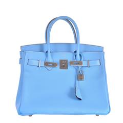 HERMES 30CM BIRKIN BLUE CELESTE & MYKONOS EPSOM PALLADIUM HARDWARE JaneFinds