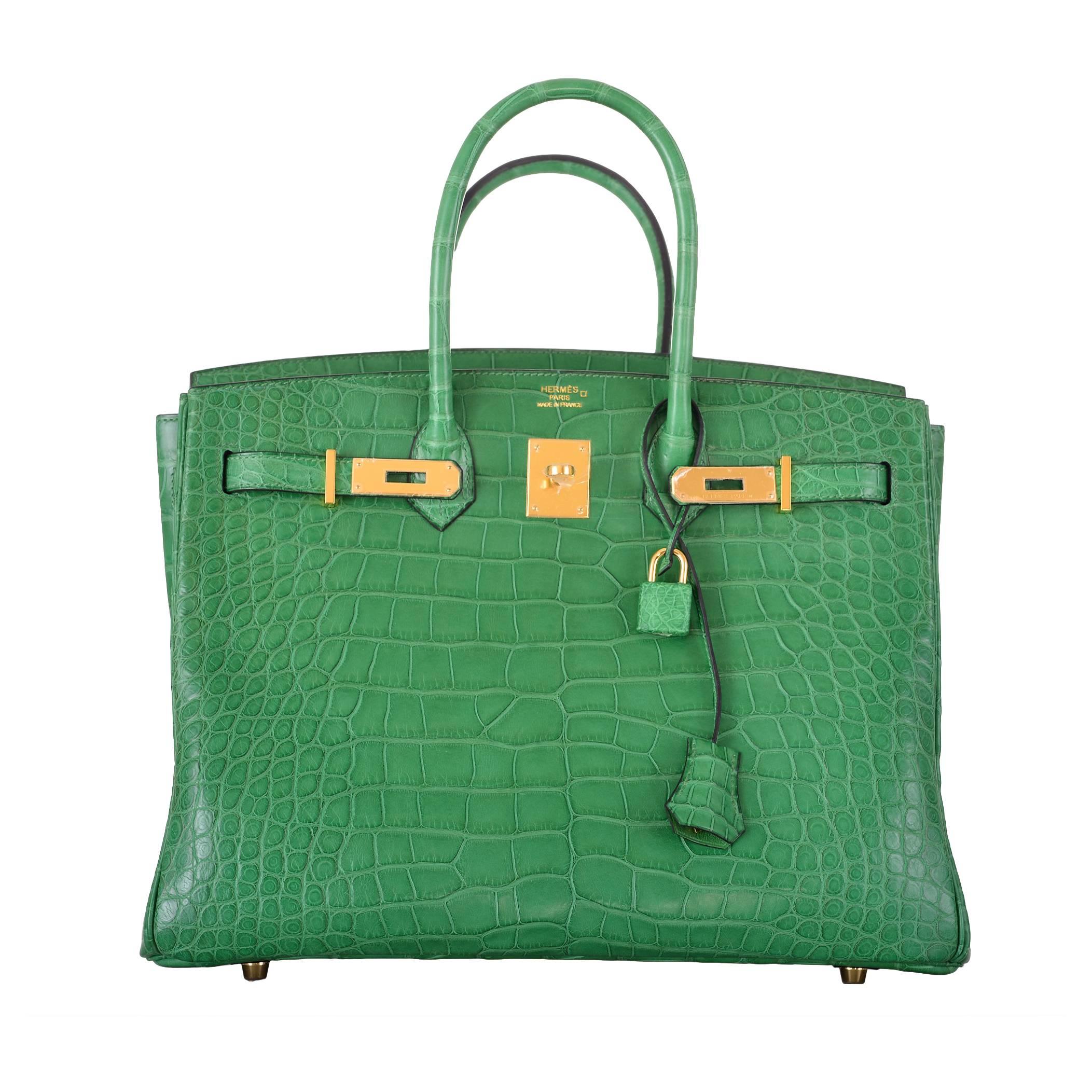 HERMES BIRKIN BAG 35CM ALLIGATOR CACTUS GOLD HARDWARE JaneFinds