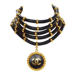 Chanel Rare Collectors Vintage '89 Gold & Leather Choker Necklace
