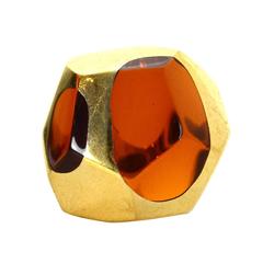 Amber & Gold Oversized Cocktail Ring sz 7