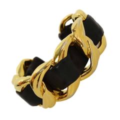 Chanel Vintage '86 Black Leather Woven Chain Link Cuff