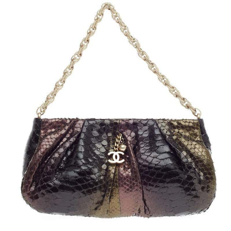Python Chanel Pouch Chanel Chain Strap Pochette Python at 1stDibs