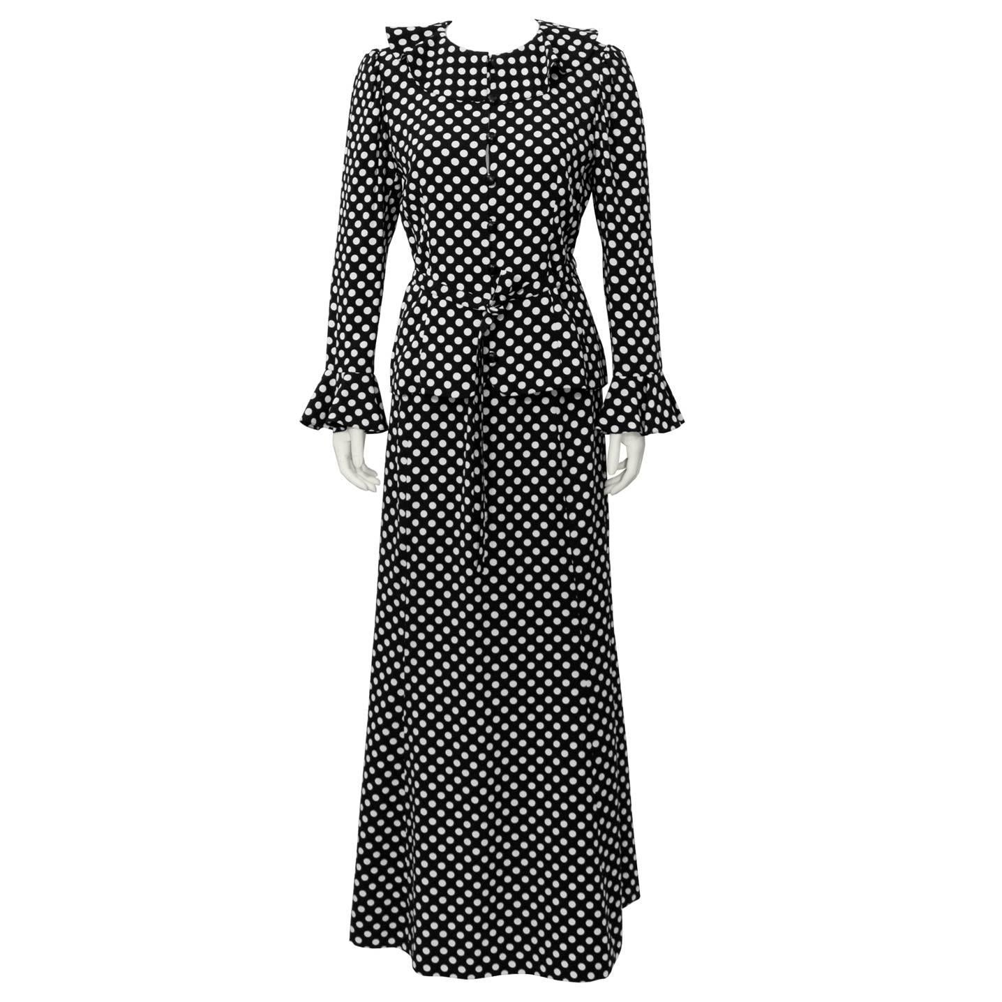 1970's Yves Saint Laurent YSL Polka Dot Skirt Set 