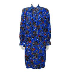 1980's Yves Saint Laurent YSL Jacquard Silk Print Dress 5