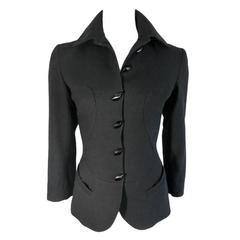 Vintage AZZEDINE ALAIA 1980's Black wool curved seam blazer