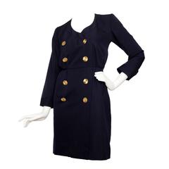 1980er Jahre Yves Saint Laurent Rive Gauche Marineblaues Kleid