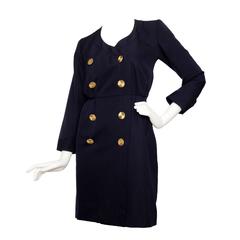 1980s Yves Saint Laurent Rive Gauche Navy Dress 