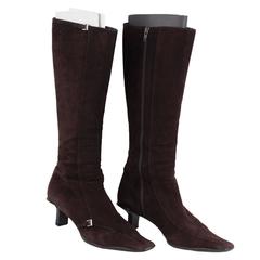 PRADA Italian Brown Suede KNEE HIGH Heeled LOW HEELS BOOTS Shoes