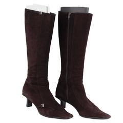 PRADA Italian Brown Suede KNEE HIGH Heeled LOW HEELS BOOTS Shoes 6