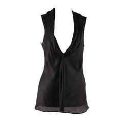 ALEXANDER McQUEEN Black Silk Sleeveless BLOUSE Top w/ TIE NECK Detail 42 IT