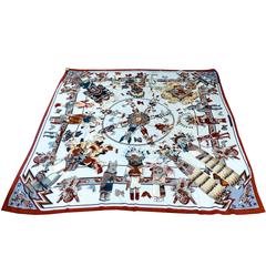 Authentic Vintage Hermes Huge Kermit Oliver "Kachinas" Silk Scarf