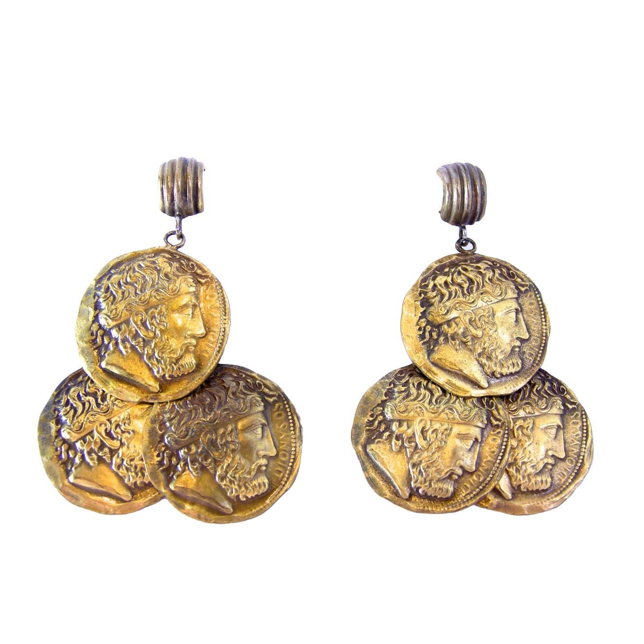 Vintage Signed Joseff Coin Dangling Earrings  For Sale