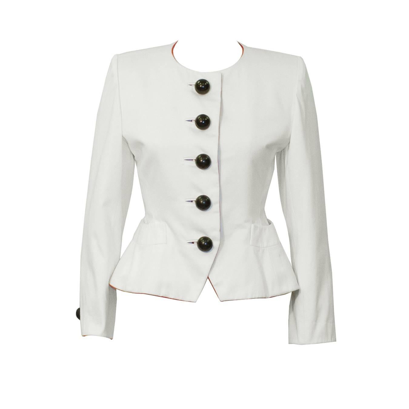 1980's Yves Saint Laurent YSL White Jacket with Dome Buttons For Sale