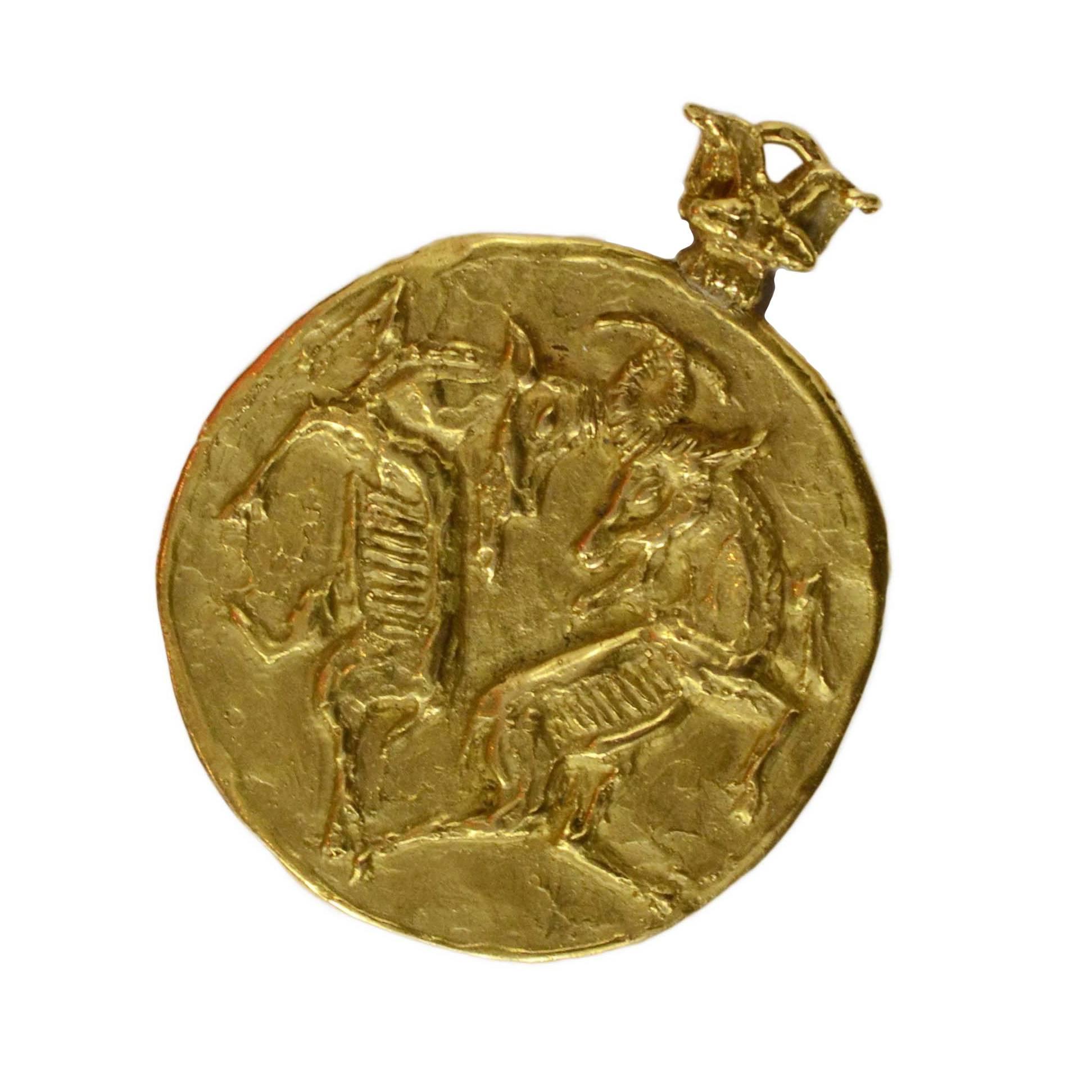 Vintage Hammered Gold Taurus Pendant