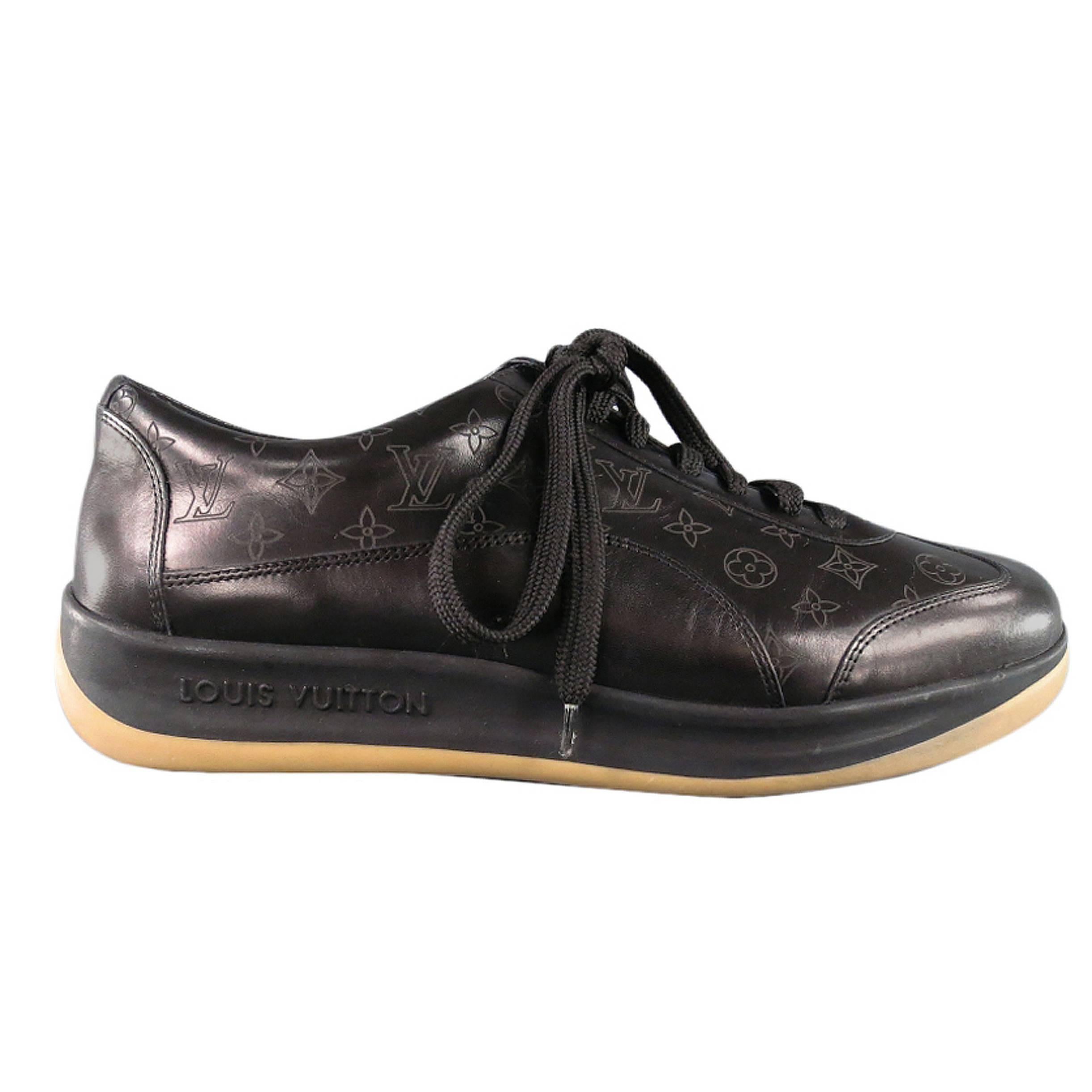 Men's LOUIS VUITTON Size 7.5US Black Leather Monogram Thick Sole Sneaker