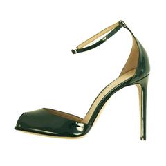Bally Forest Green Calf Patent Leather Peep Toe Ankle Strap Heel 