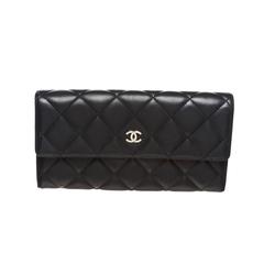 Chanel Navy Quilted Lambskin Trifold Snap Wallet