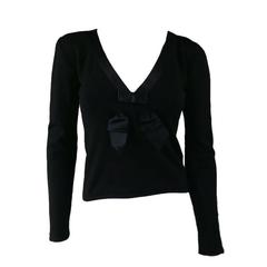 VALENTINO Size M Black Wool Blend Lower Back V Dress Top