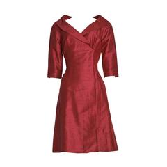 1960's Claret Raw Silk Mini Wrap Dress 