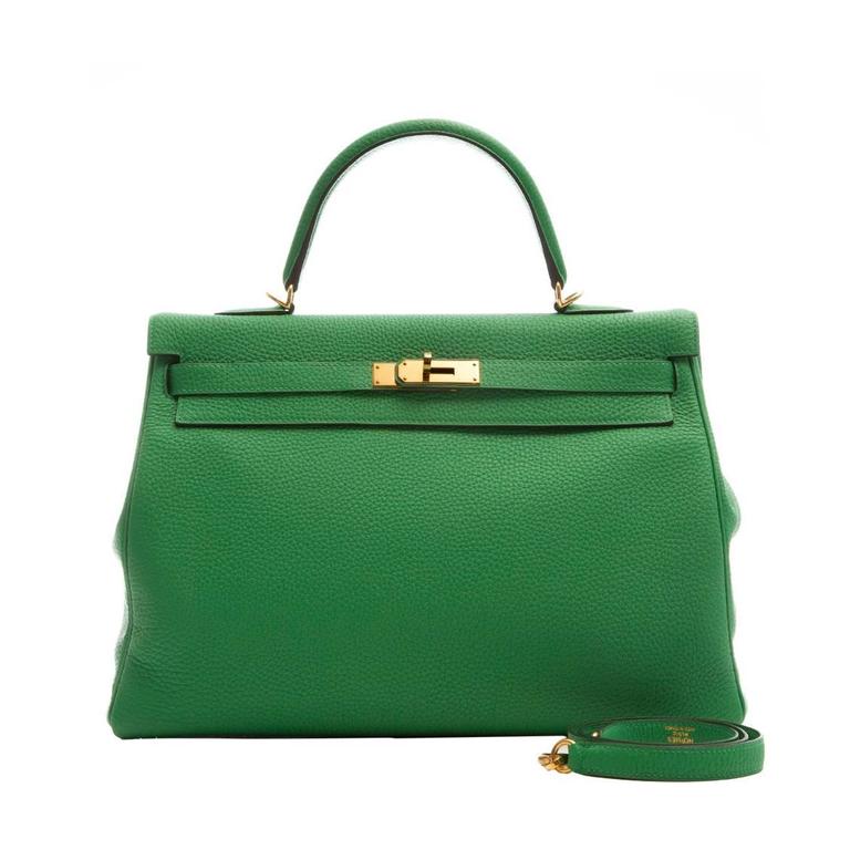 Hermes Kelly Bamboo Green Bag 35cm at 1stDibs | hermes kelly green bag