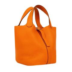 Hermes Orange Clemence Leather Picotin Mini Handbag
