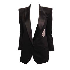 Balmain Black Tuxedo Jacket with Silver Crest Size 36 (4)