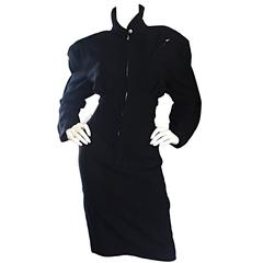 Amazing Thierry Mugler Vintage Black Avant Garde Size 44 Wool Tailored Dress