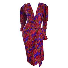 Incredible Vintage Yves Saint Laurent " Rive Gauche " Leopard Silk Wrap Dress