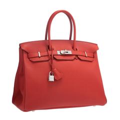 Hermes 35cm Rouge Garance Togo Leather Birkin Bag with Palladium Hardware