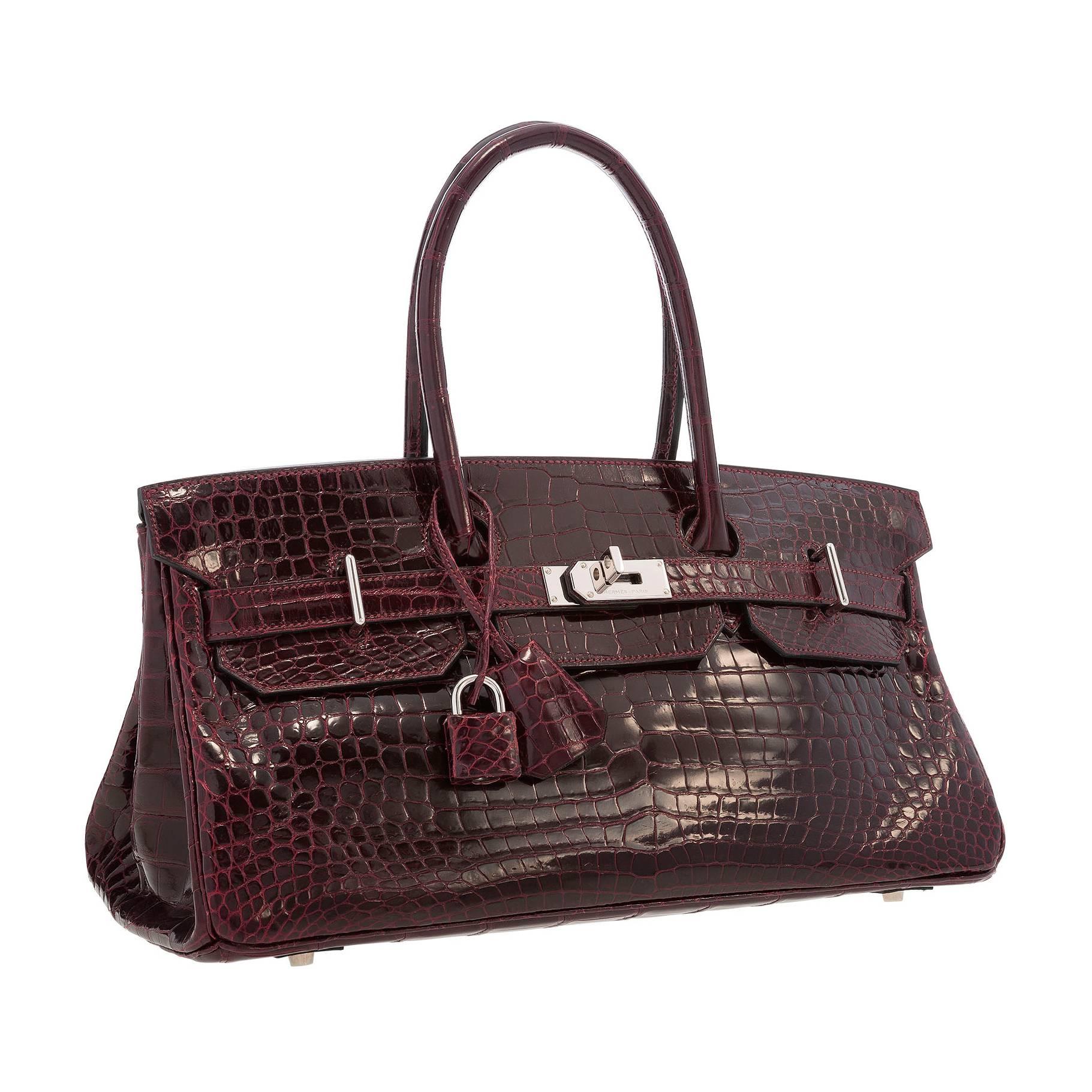 Hermes 42cm Shiny Bordeaux Porosus Crocodile JPG Shoulder Birkin Bag For Sale