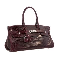 Hermes 42cm Shiny Bordeaux Porosus Crocodile JPG Shoulder Birkin Bag