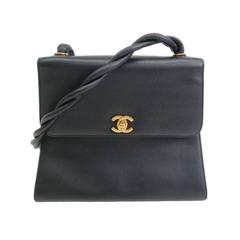 Chanel Black Caviar Leather Gold Hardware Braided Shoulder Bag