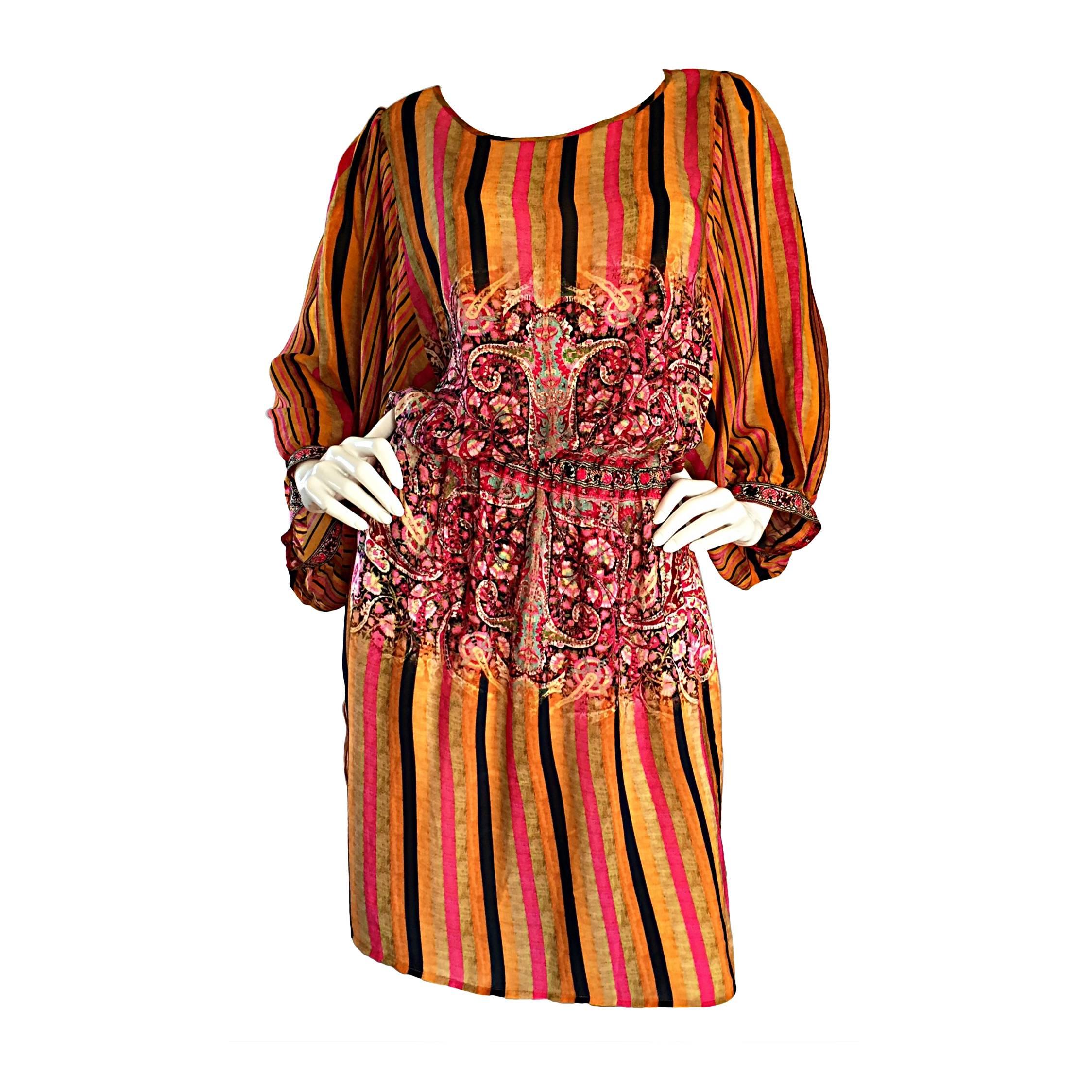 Matthew Williamson Colorful Ethnic Beaded Tunic Dress w/ Billow Sleeves  For Sale