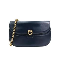 Retro Gucci Navy Leather Gold Chain Crossbody Shoulder Bag
