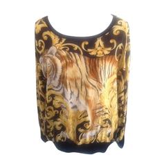 Salvatore Ferragamo Vintage Tiger Print Sweater Pullover