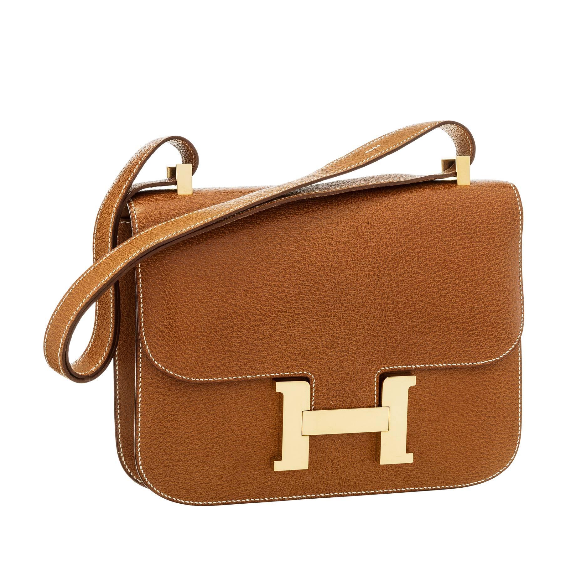 Hermes 23cm Natural Peau Porc Leather Constance Bag with Gold Hardware ...
