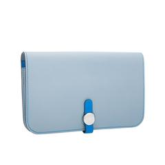 Hermes Blue Lin & Mykonos Swift Leather Dogon Wallet with Palladium Hardware