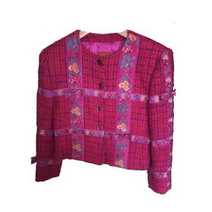Kenzo Woven Wool Multicolored Ribbon Trim Cropped Blazer Jacket