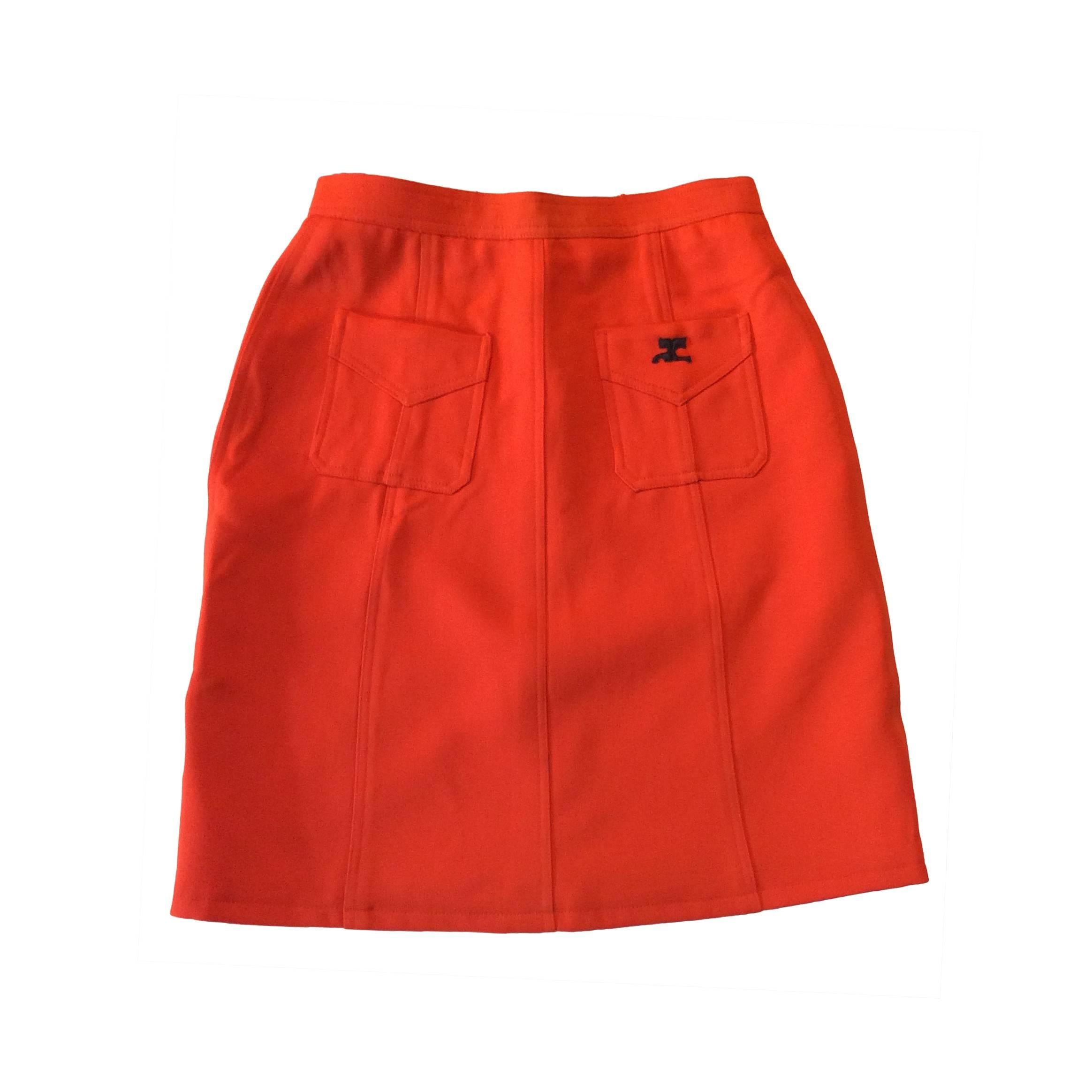 Vintage Courreges Orange Wool Gaberdine Skirt  For Sale