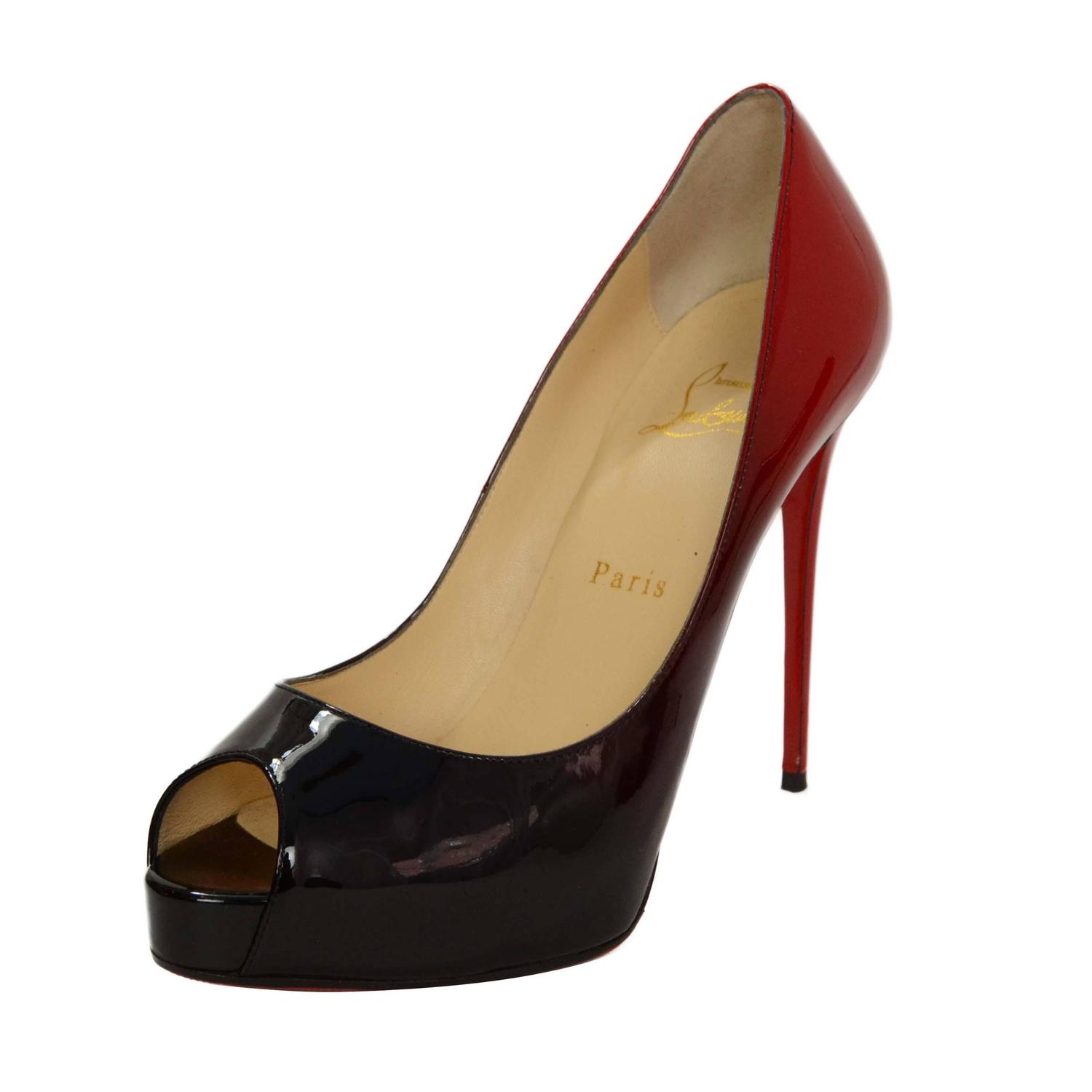Christian Louboutin Red and Black Ombre Patent Peep Toe Pumps sz ...